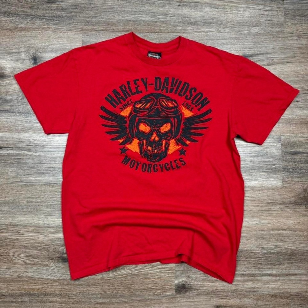 red harley davidson graphic skull tee